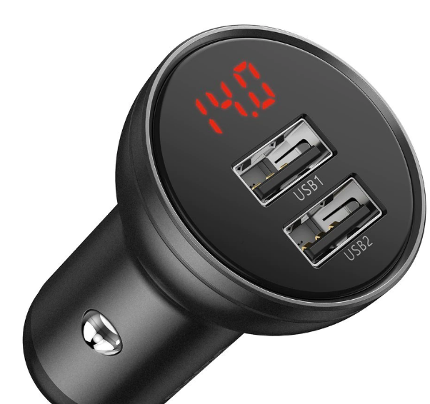 Incarcator Auto Baseus Digital Display 2 x USB total output 24W afisaj digital Gri thumb