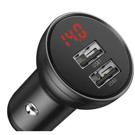 Incarcator Auto Baseus Digital Display 2 x USB total output 24W afisaj digital Gri