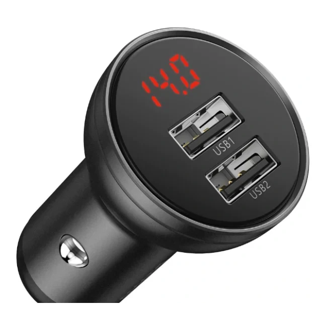 Incarcator Auto Baseus Digital Display 2 x USB total output 24W afisaj digital Gri
