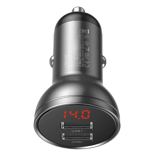 Incarcator Auto Baseus Digital Display 2 x USB total output 24W afisaj digital Gri thumb
