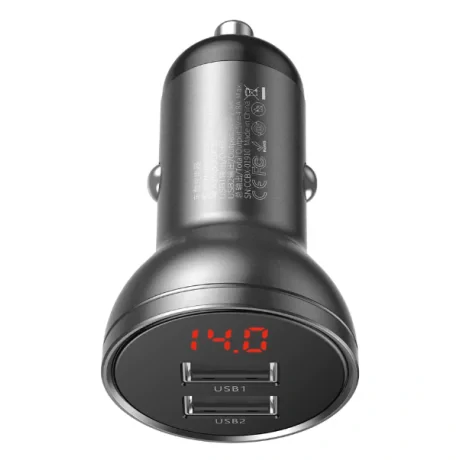 Incarcator Auto Baseus Digital Display 2 x USB total output 24W afisaj digital Gri