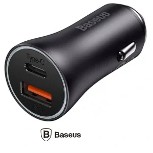 Incarcator Auto Baseus Golden Contactor Max Quick Charge 60W 1 x USB si 1 x USB Type-C Gri
