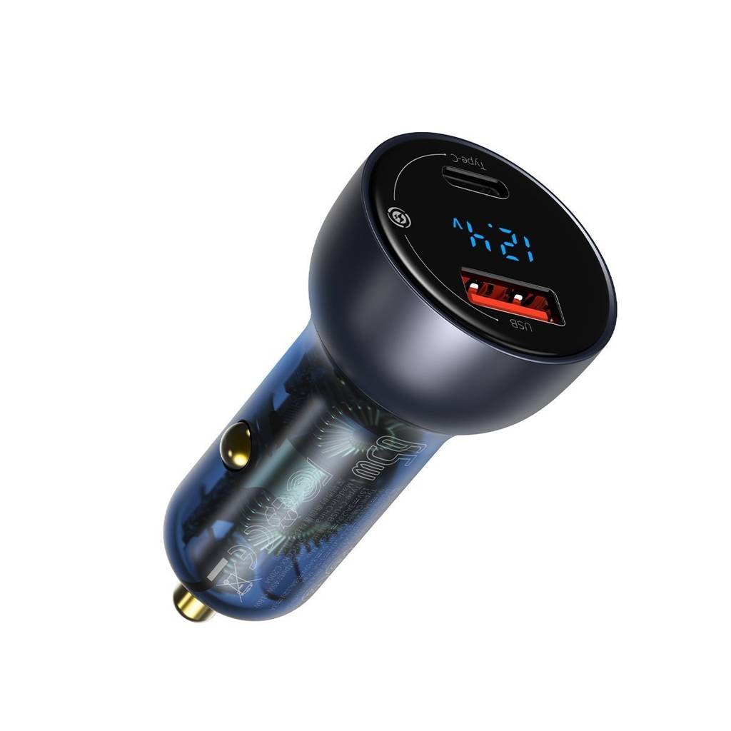 Incarcator Auto Baseus Particular Digital Display QC + PPS 1 x USB si 1 x USB Type-C total output 65W afisaj digital Gri thumb