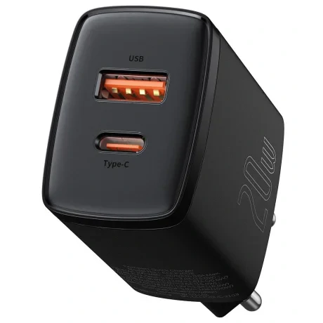 Incarcator Retea Baseus Compact Quick Charge 20W 1 x USB Type-C 1 x USB 5V/3A Negru