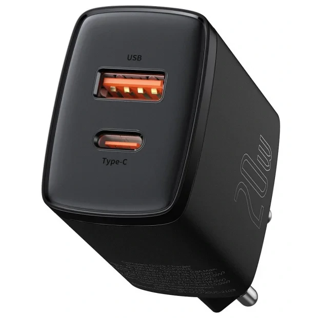 Incarcator Retea Baseus Compact Quick Charge 20W 1 x USB Type-C 1 x USB 5V/3A Negru
