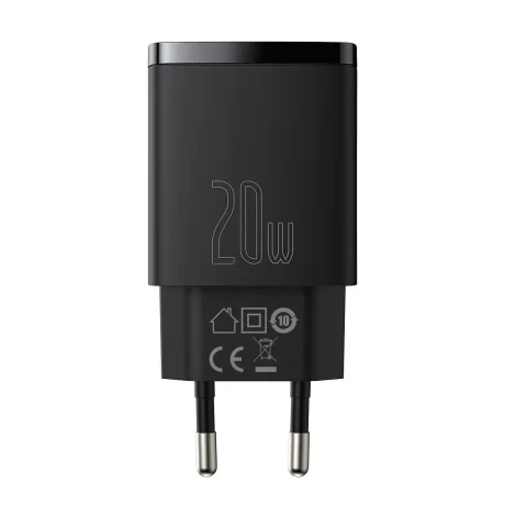 Incarcator Retea Baseus Compact Quick Charge 20W 1 x USB Type-C 1 x USB 5V/3A Negru