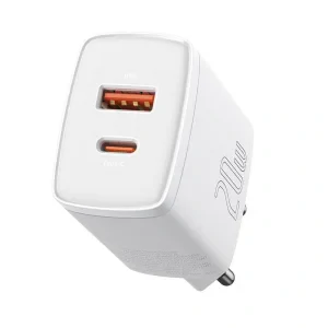 Incarcator Retea Baseus Compact Quick Charge 20W 1 x USB Type-C si 1 x USB 5V/3A Alb