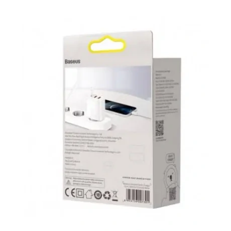 Incarcator Retea Baseus Compact Quick Charge 30W 2 x USB 1 x USB Type-C 5V/3A Alb