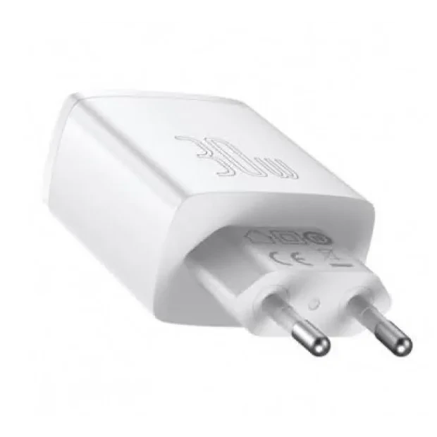Incarcator Retea Baseus Compact Quick Charge 30W 2 x USB 1 x USB Type-C 5V/3A Alb
