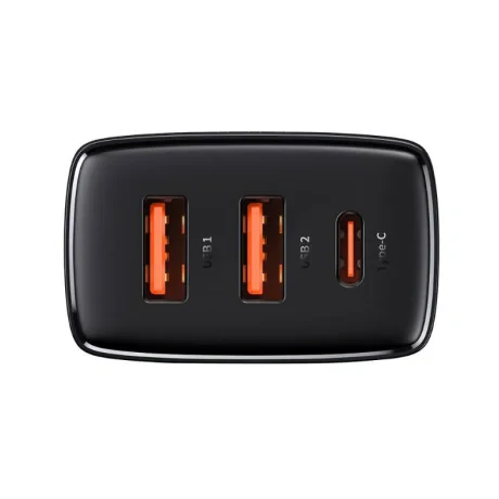 Incarcator Retea Baseus Compact Quick Charge 30W 2 x USB Type-C 1 x USB 5V/3A Negru
