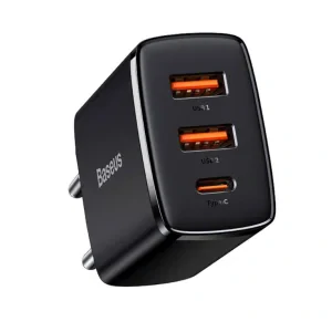 Incarcator Retea Baseus Compact Quick Charge 30W 2 x USB Type-C 1 x USB 5V/3A Negru