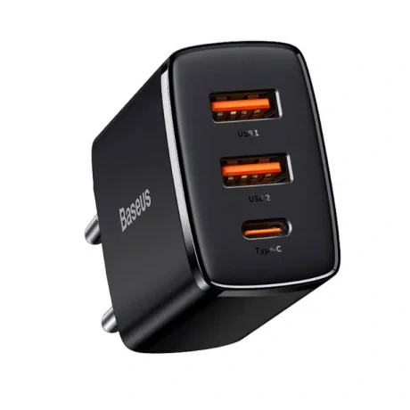 Incarcator Retea Baseus Compact Quick Charge 30W 2 x USB Type-C 1 x USB 5V/3A Negru