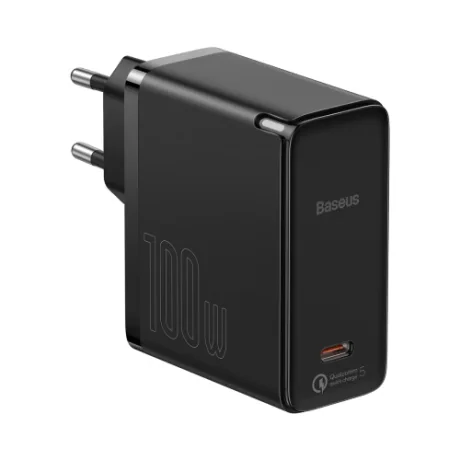 Incarcator Retea Baseus GaN2 Fast Charge 100W 1 x USB Type-C  5V/3A include Cablu USB Type-C la USB Type-C 1.5m Negru