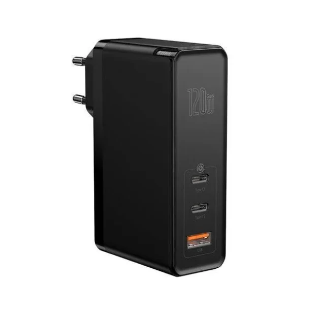 Incarcator Retea Baseus GaN2 Fast Charge 100W 2 x USB Type-C 1 x USB 5V/3A include Cablu USB Type-C la USB Type-C 1m Negru