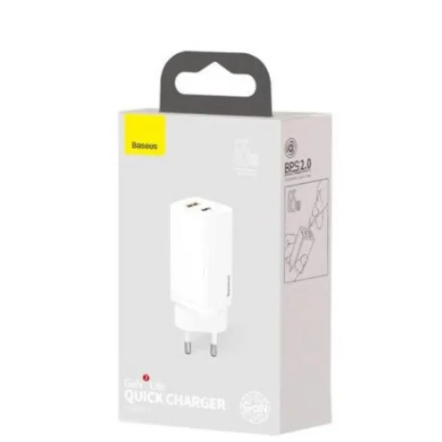 Incarcator Retea Baseus GaN2 Lite Quick Charge 65W 1 x USB - 1 x USB Type-C 5V/3A Alb