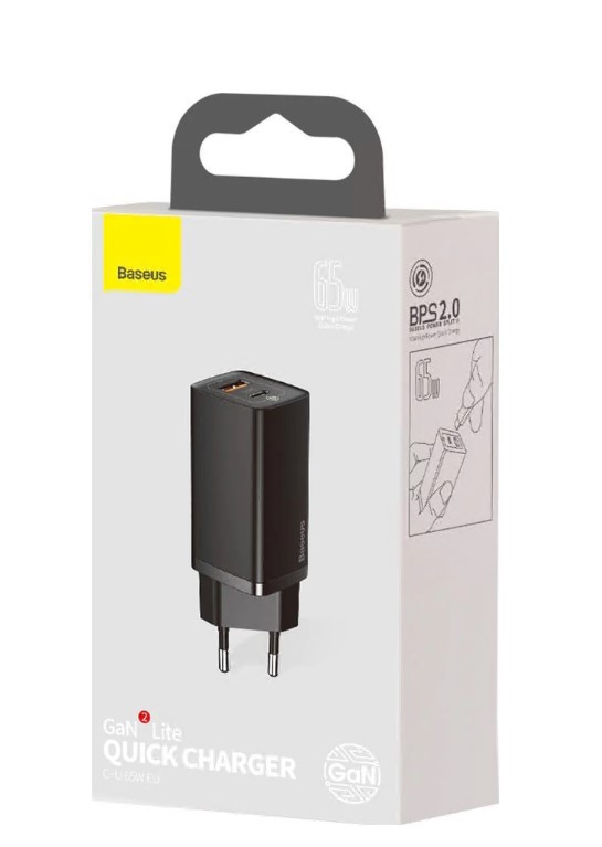 Incarcator Retea Baseus GaN2 Lite Quick Charge 65W 1 x USB - 1 x USB Type-C Negru thumb