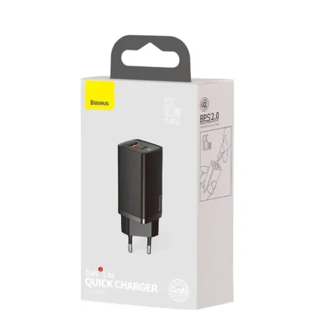 Incarcator Retea Baseus GaN2 Lite Quick Charge 65W 1 x USB - 1 x USB Type-C Negru