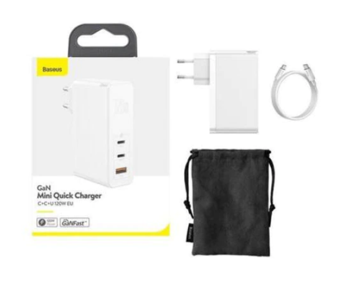 Incarcator Retea Baseus GaN2 Pro Quick Charge 120W 1 x USB 2 x USB Type-C include Cablu USB Type-C la USB Type-C 1m alb thumb