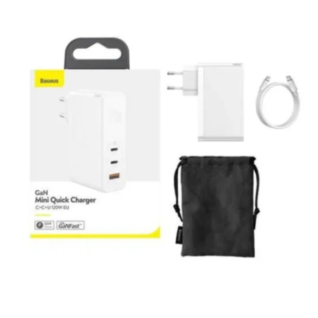 Incarcator Retea Baseus GaN2 Pro Quick Charge 120W 1 x USB 2 x USB Type-C include Cablu USB Type-C la USB Type-C 1m alb