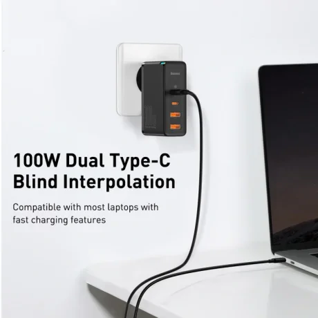 Incarcator Retea Baseus GaN2 Pro Quick Charge 3.0 100W 2 x USB Type-C 2 x USB 5V/3A Negru