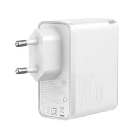 Incarcator Retea Baseus GaN2 Quick Charge 5 100W 1 x USB Type-C 5V/3A include Cablu USB Type-C la USB Type-C 1.5m Alb