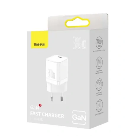 Incarcator Retea Baseus GaN3 Quick Charge 30W 1 x USB Type-C 5V/3A Alb