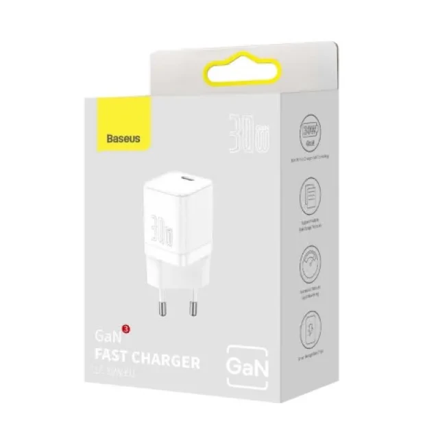 Incarcator Retea Baseus GaN3 Quick Charge 30W 1 x USB Type-C 5V/3A Alb