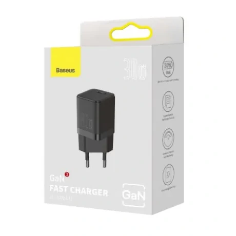 Incarcator Retea Baseus GaN3 Quick Charge 30W 1 x USB Type-C 5V/3A Negru