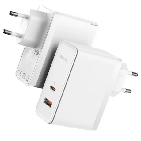 Incarcator Retea Baseus GaN5 Pro Quick Charge 100W 1 x USB 1 x USB Type-C include Cablu USB Type-C la USB Type-C 1m Alb