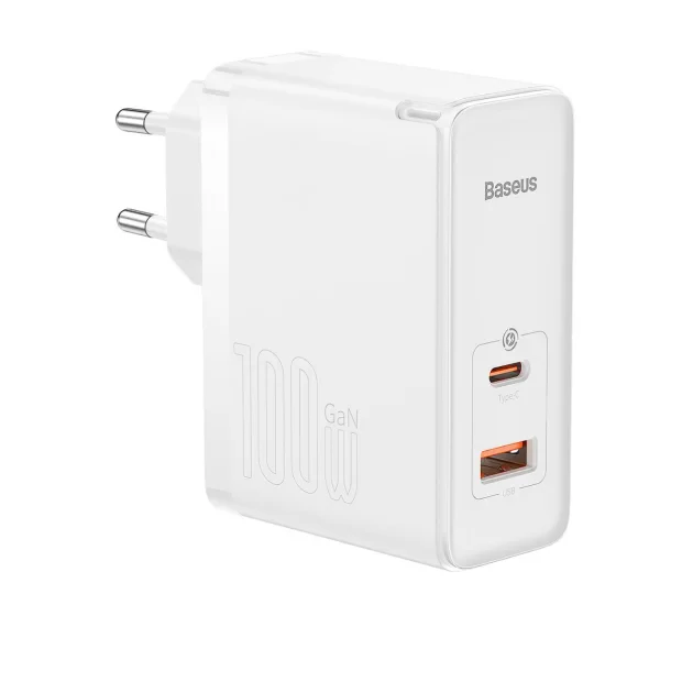 Incarcator Retea Baseus GaN5 Pro Quick Charge 100W 1 x USB 1 x USB Type-C include Cablu USB Type-C la USB Type-C 1m Alb