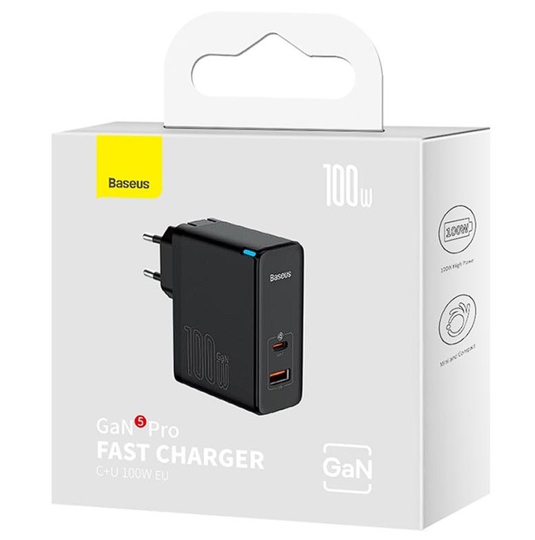 Incarcator Retea Baseus GaN5 Pro Quick Charge 100W 1 x USB 1 x USB Type-C include Cablu USB Type-C la USB Type-C 1m Negru thumb