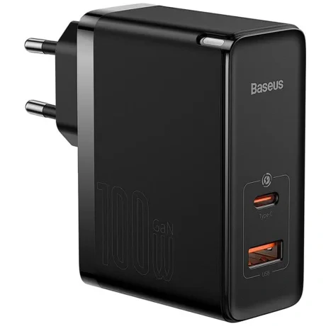 Incarcator Retea Baseus GaN5 Pro Quick Charge 100W 1 x USB 1 x USB Type-C include Cablu USB Type-C la USB Type-C 1m Negru
