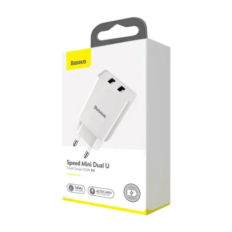 Incarcator Retea Baseus Speed Mini Quick Charge 10.5W 2 x USB 5V/2.1A Alb