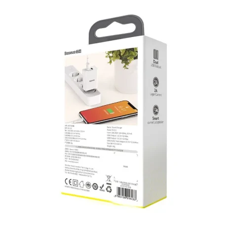 Incarcator Retea Baseus Speed Mini Quick Charge 10.5W 2 x USB 5V/2.1A Alb