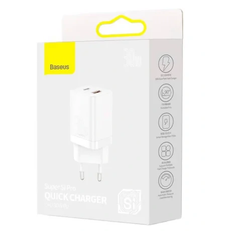 Incarcator Retea Baseus Super Si Pro Quick Charge 30W 1 x USB - 1 x USB Type-C 5V/3A Alb