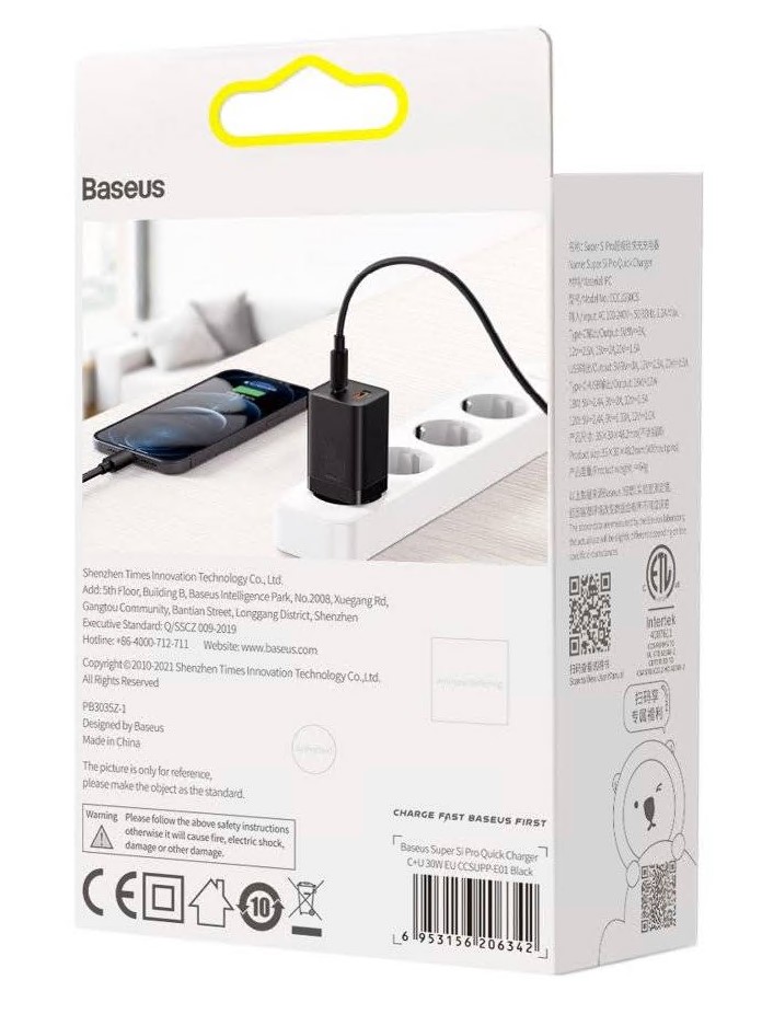 Incarcator Retea Baseus Super Si Pro Quick Charge 30W 1 x USB - 1 x USB Type-C 5V/3A Negru thumb
