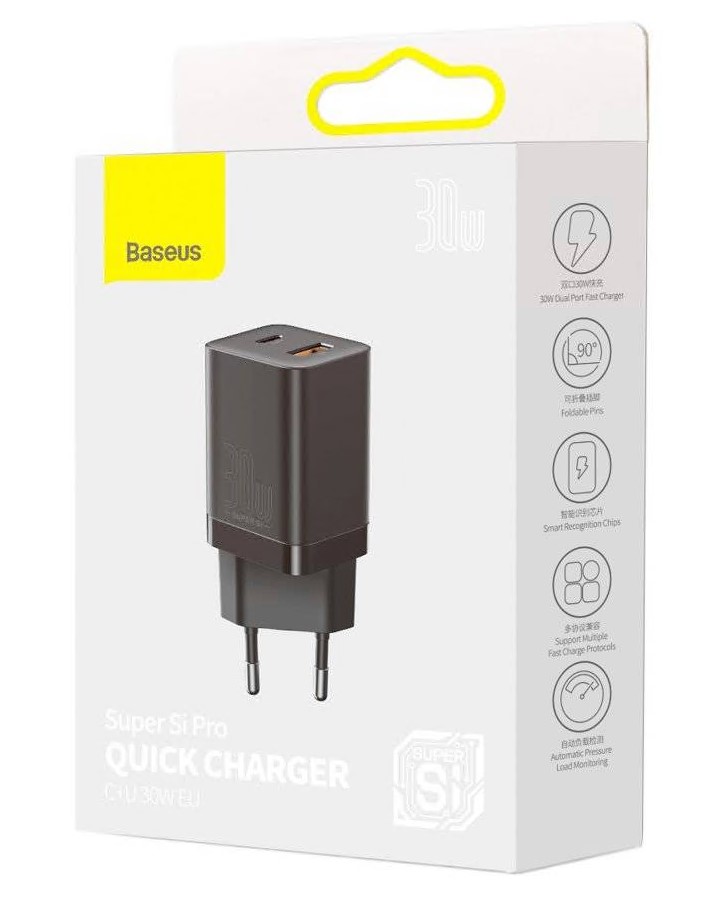 Incarcator Retea Baseus Super Si Pro Quick Charge 30W 1 x USB - 1 x USB Type-C 5V/3A Negru thumb