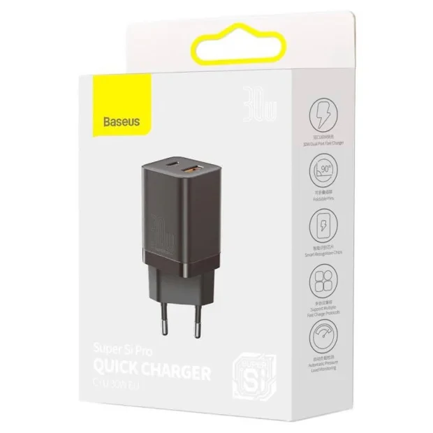 Incarcator Retea Baseus Super Si Pro Quick Charge 30W 1 x USB - 1 x USB Type-C 5V/3A Negru