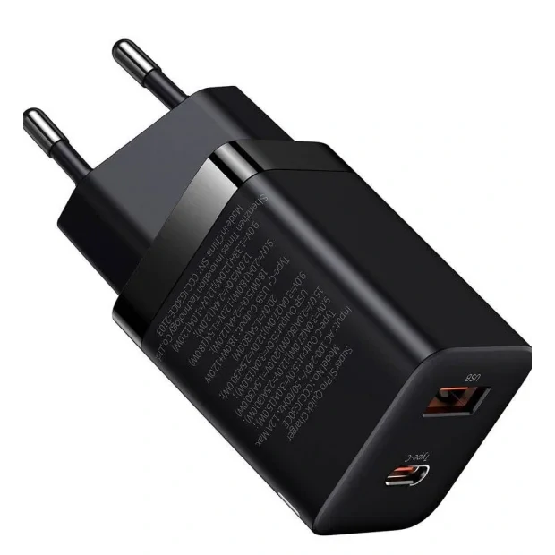 Incarcator Retea Baseus Super Si Pro Quick Charge 30W 1 x USB - 1 x USB Type-C 5V/3A Negru