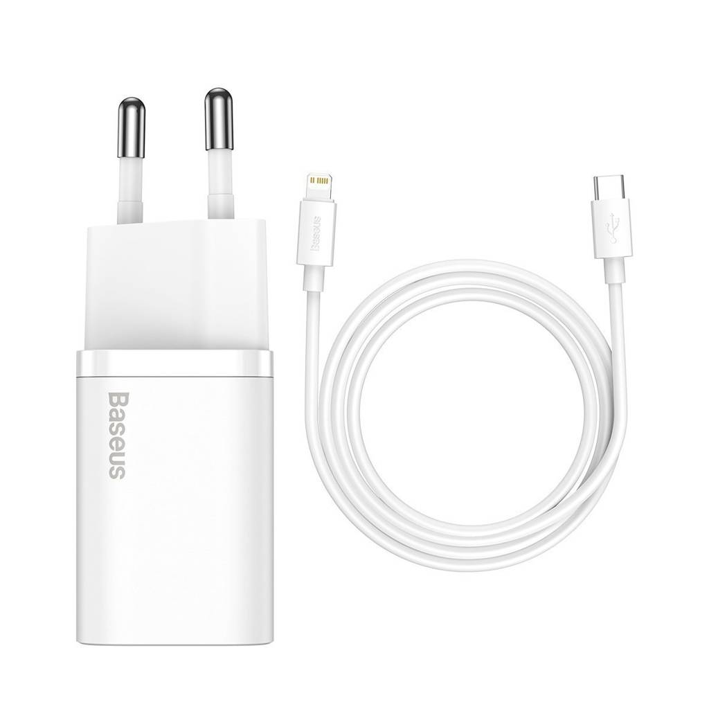 Incarcator Retea Baseus Super Si Quick Charge 20W 1 x USB Type-C 5V/3A include Cablu USB Type-C la Lightning Iphone 1m Alb thumb