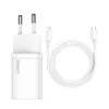 Incarcator Retea Baseus Super Si Quick Charge 20W 1 x USB Type-C 5V/3A include Cablu USB Type-C la Lightning Iphone 1m Alb