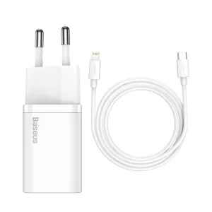 Incarcator Retea Baseus Super Si Quick Charge 20W 1 x USB Type-C 5V/3A include Cablu USB Type-C la Lightning Iphone 1m Alb