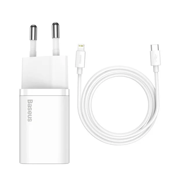 Incarcator Retea Baseus Super Si Quick Charge 20W 1 x USB Type-C 5V/3A include Cablu USB Type-C la Lightning Iphone 1m Alb