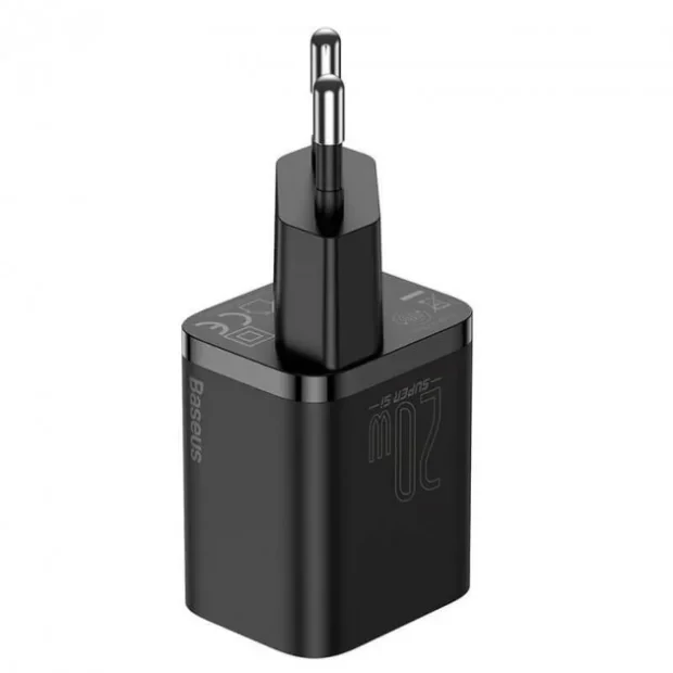 Incarcator Retea Baseus Super Si Quick Charge 20W 1 x USB Type-C 5V/3A include Cablu USB Type-C la Lightning Iphone 1m Negru