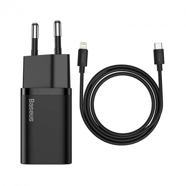 Incarcator Retea Baseus Super Si Quick Charge 20W 1 x USB Type-C 5V/3A include Cablu USB Type-C la Lightning Iphone 1m Negru thumb