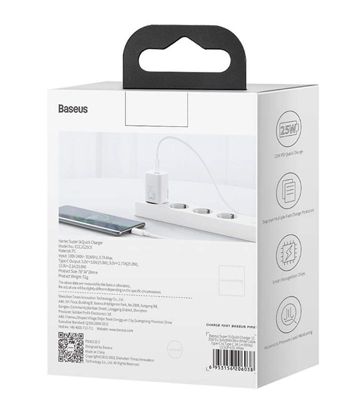 Incarcator Retea Baseus Super Si Quick Charge 25W 1 x USB Type-C 5V/3A Alb thumb