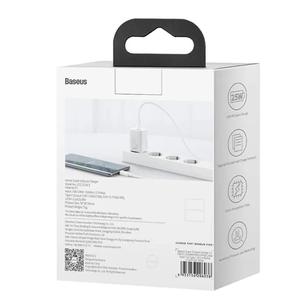 Incarcator Retea Baseus Super Si Quick Charge 25W 1 x USB Type-C 5V/3A Alb