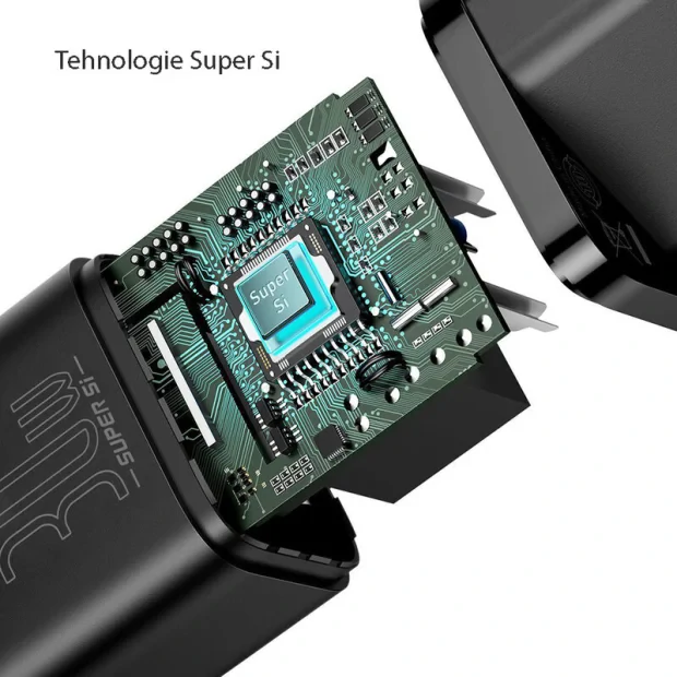 Incarcator Retea Baseus Super Si Quick Charge 30W 1 x USB Type-C 5V/3A Negru