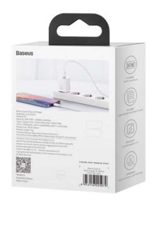 Incarcator Retea Baseus Super Si Quick Charge 30W 1 x USB Type-C si 1 x USB 5V/3A Alb thumb