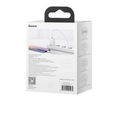 Incarcator Retea Baseus Super Si Quick Charge 30W 1 x USB Type-C si 1 x USB 5V/3A Alb